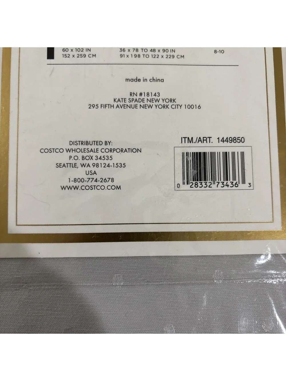 NEW Kate Spade 9 Piece Set Table Cloth & 8 Napkins 60x 102, 20x20
